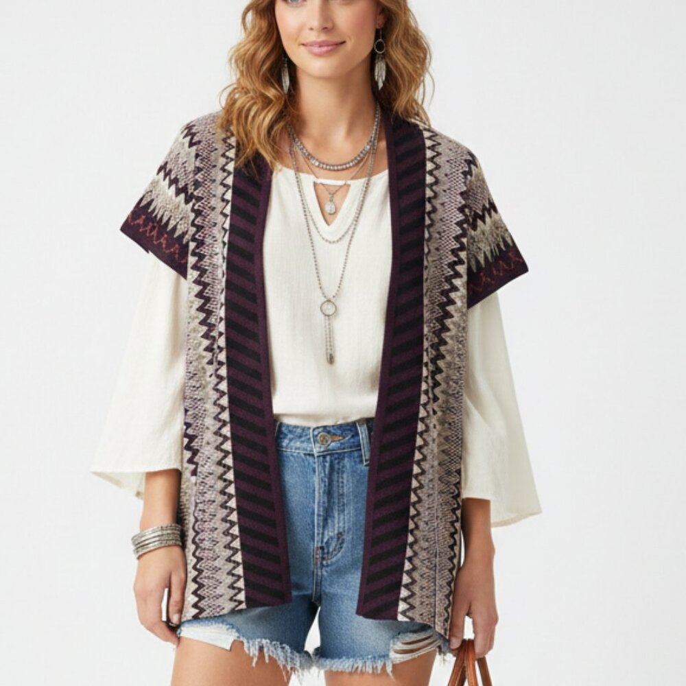 Passage Vest Knit Purple Chevron Boho Open Fairy Cottage OSFA NWT
